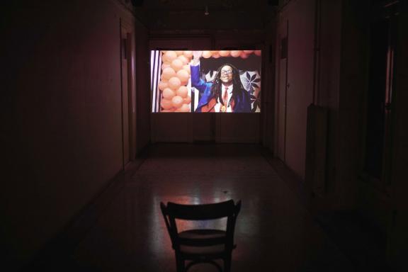 Sanford Biggers, Shake, 2011. Installation view at the 7th Athens Biennale 2021 ECLIPSE, photo: Nysos Vasilopoulos.