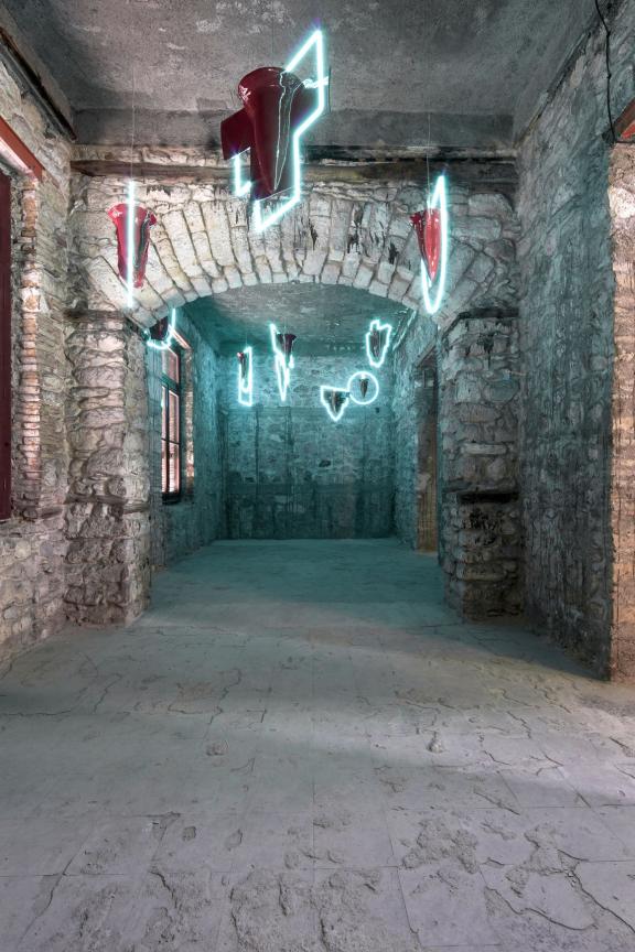 Alexandros Douras, Like a Prayer, 2021. Installation view at the 7th Athens Biennale 2021 ECLIPSE, photo: Nysos Vasilopoulos.