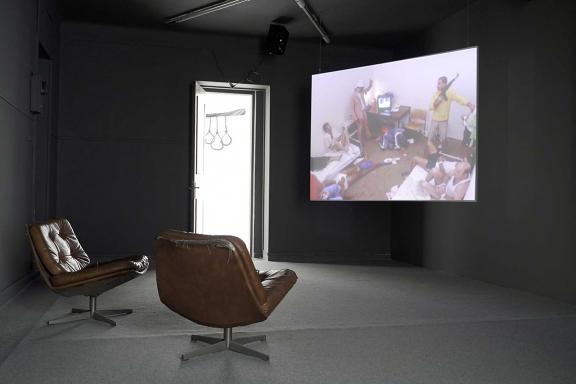 Christoph Draeger, Black September, 2003. Installation view at the 7th Athens Biennale 2021 ECLIPSE, photo: Nysos Vasilopoulos.