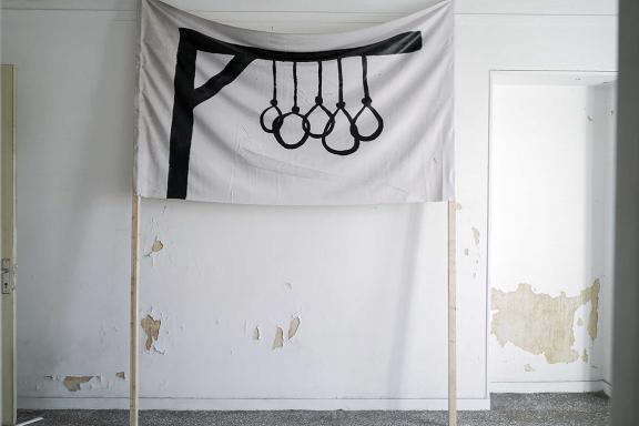 Christoph Draeger, Black September, 2003 (detail). Installation view at the 7th Athens Biennale 2021 ECLIPSE, photo: Nysos Vasilopoulos.