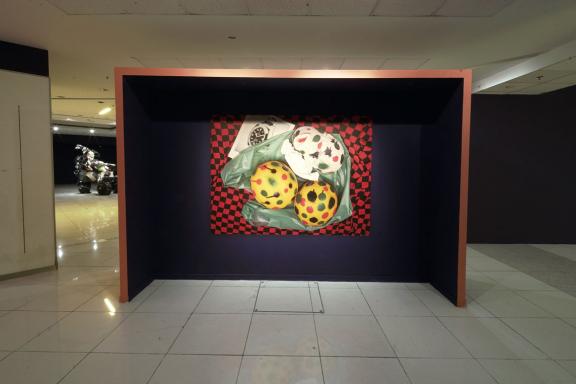 Awol Erizku, Blessing Loom, 2020-2021. Installation view at the 7th Athens Biennale 2021 ECLIPSE, photo: Nysos Vasilopoulos.