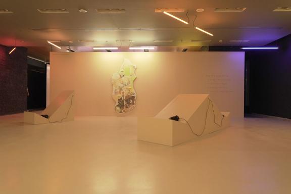 Happy New Tears, Omsk Social Club, Jonas Schoeneberg, The Living Necrologue, 2021. Installation view at the 7th Athens Biennale 2021 ECLIPSE, photo: Nysos Vasilopoulos.