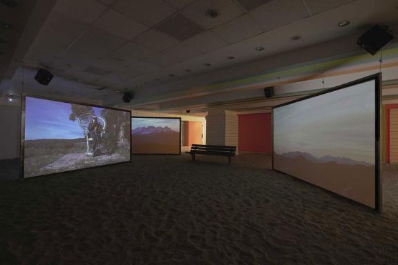 HellFun (Josefin Arnell & Max Göran), THE VACATION x EXTRA EXTENDED: The Road Journey, 2021. Installation view at the 7th Athens Biennale 2021 ECLIPSE, photo: Nysos Vasilopoulos.