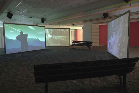 HellFun (Josefin Arnell & Max Göran), THE VACATION x EXTRA EXTENDED: The Road Journey, 2021. Installation view at the 7th Athens Biennale 2021 ECLIPSE, photo: Nysos Vasilopoulos.