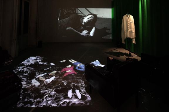Jack Hogan & Trakal, Under the covers, the waves!, 2021. Installation view at the 7th Athens Biennale 2021 ECLIPSE, photo: Nysos Vasilopoulos.