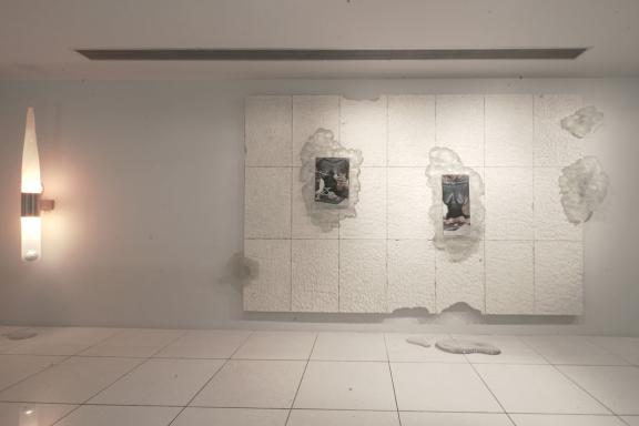 Klára Hosnedlová, (from left to right) Untitled (from the series Nest), 2021. Untitled (from the series Nest), 2020. Installation view at the 7th Athens Biennale 2021 ECLIPSE, photo: Nysos Vasilopoulos.