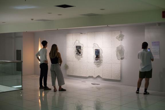 Klára Hosnedlová, (from left to right) Untitled (from the series Nest), 2021. Untitled (from the series Nest), 2020. Installation view at the 7th Athens Biennale 2021 ECLIPSE, photo: Emilios Haralambous.