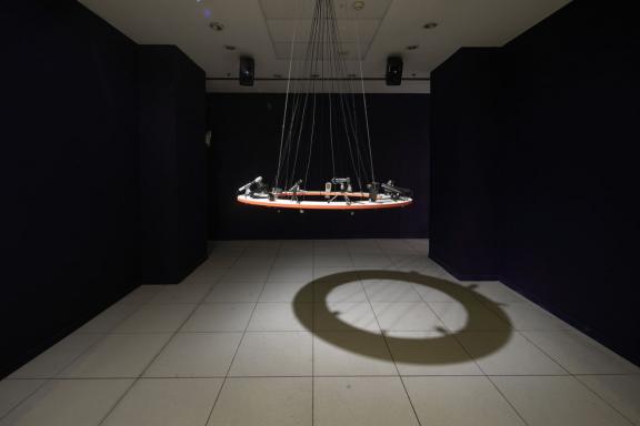 Satch Hoyt, Sonic Transmission, 2015. Installation view at the 7th Athens Biennale 2021 ECLIPSE, photo: Nysos Vasilopoulos.
