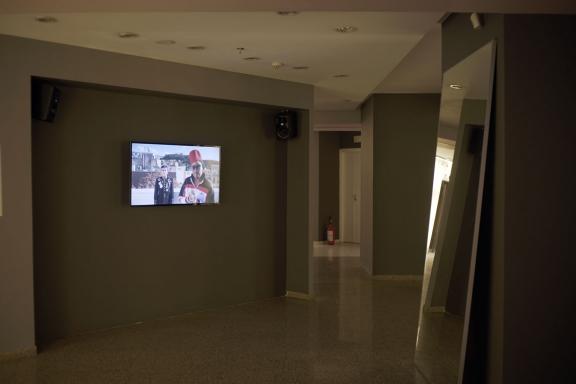 Tomashi Jackson, We're All Gonna Go!, 2019. Tommy Tonight with Eleni Mylonas. Installation view at the 7th Athens Biennale 2021 ECLIPSE, photo: Nysos Vasilopoulos.