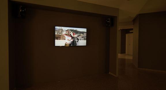 Tomashi Jackson, We're All Gonna Go!, 2019. Tommy Tonight with Eleni Mylonas. Installation view at the 7th Athens Biennale 2021 ECLIPSE, photo: Nysos Vasilopoulos.